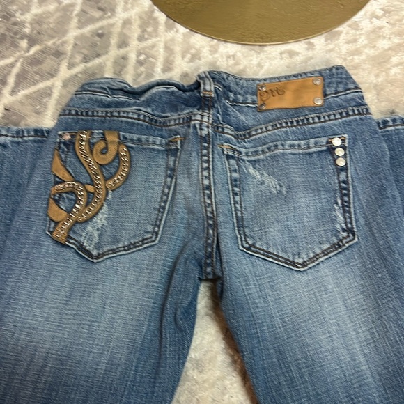 Vintage Miss me, Y2K jeans with leather and chain accent size 27 - Picture 1 of 6